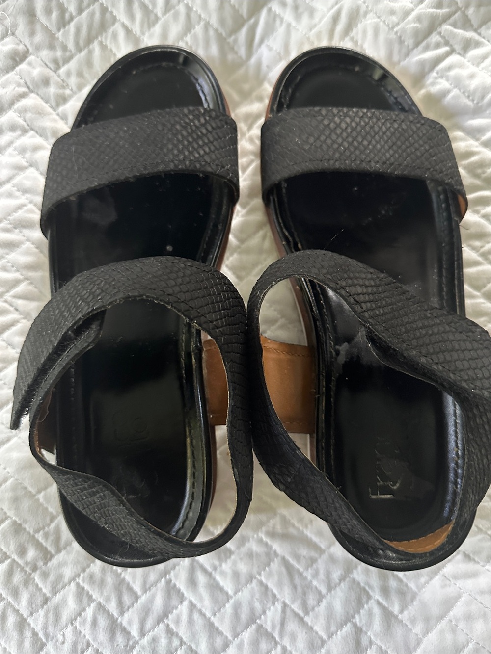 Franco Sarto Black Textured Strap Slide Sandals